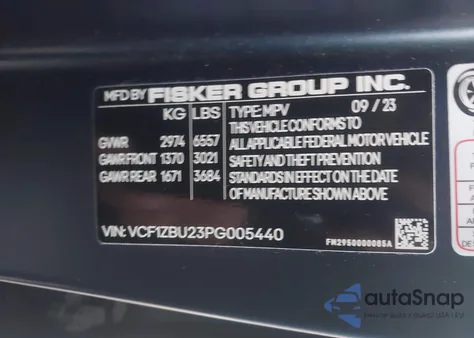 2023 Fisker Ocean One z USA, uszkodzony, nr VIN VCF1ZBU23PG005440